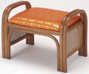 画像1: 籐ご仏前金襴座椅子 ハイタイプ （朱色生地ブラウン色フレーム）