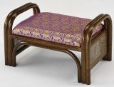 籐ご仏前金襴座椅子 ロータイプ （紫色生地ダークブラウン色フレーム）